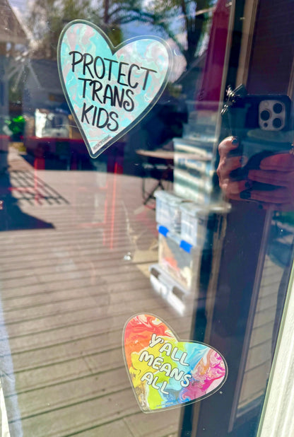 Protect Trans Kids Window Cling - 4" Front Adhesive - Displays Outwards