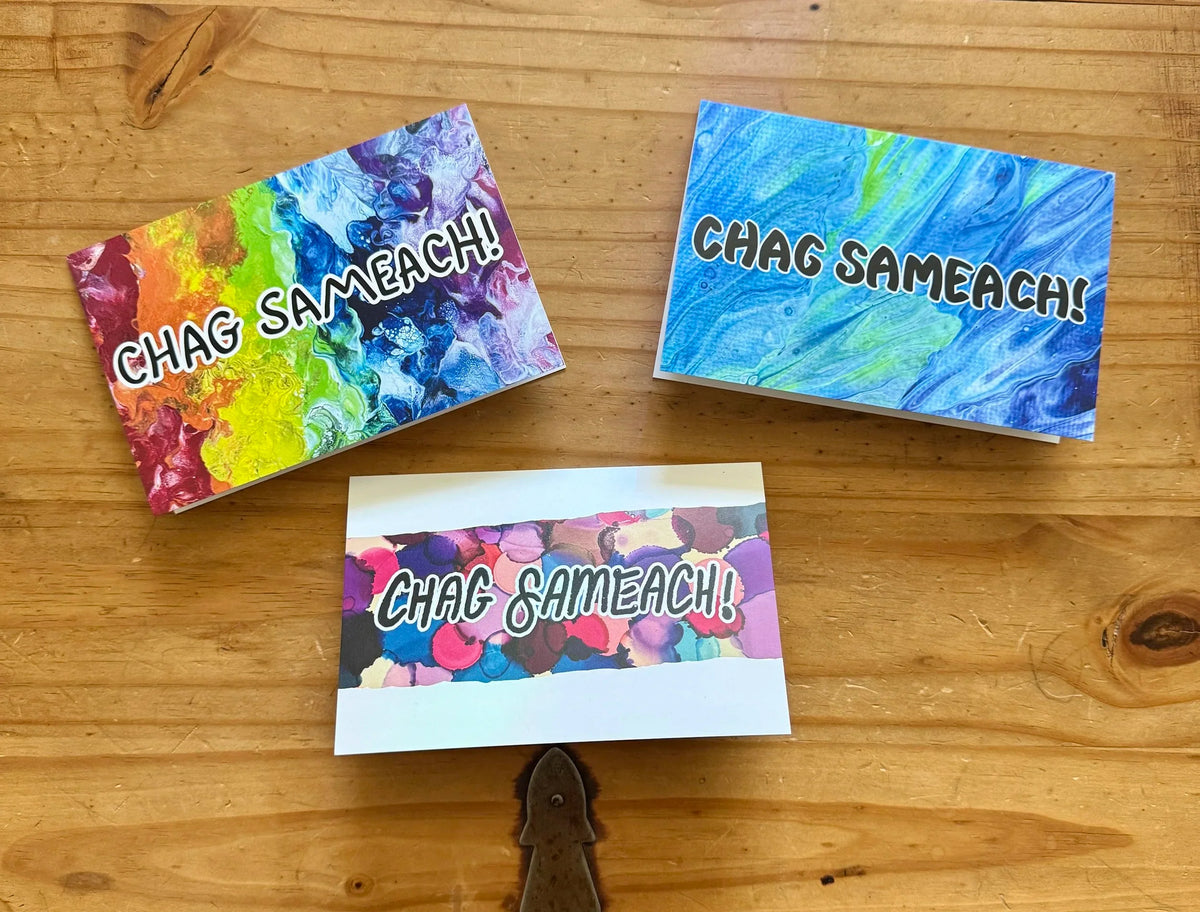Blue and Green Chag Sameach Greeting Card - 4"x6" - 100% PCW paper