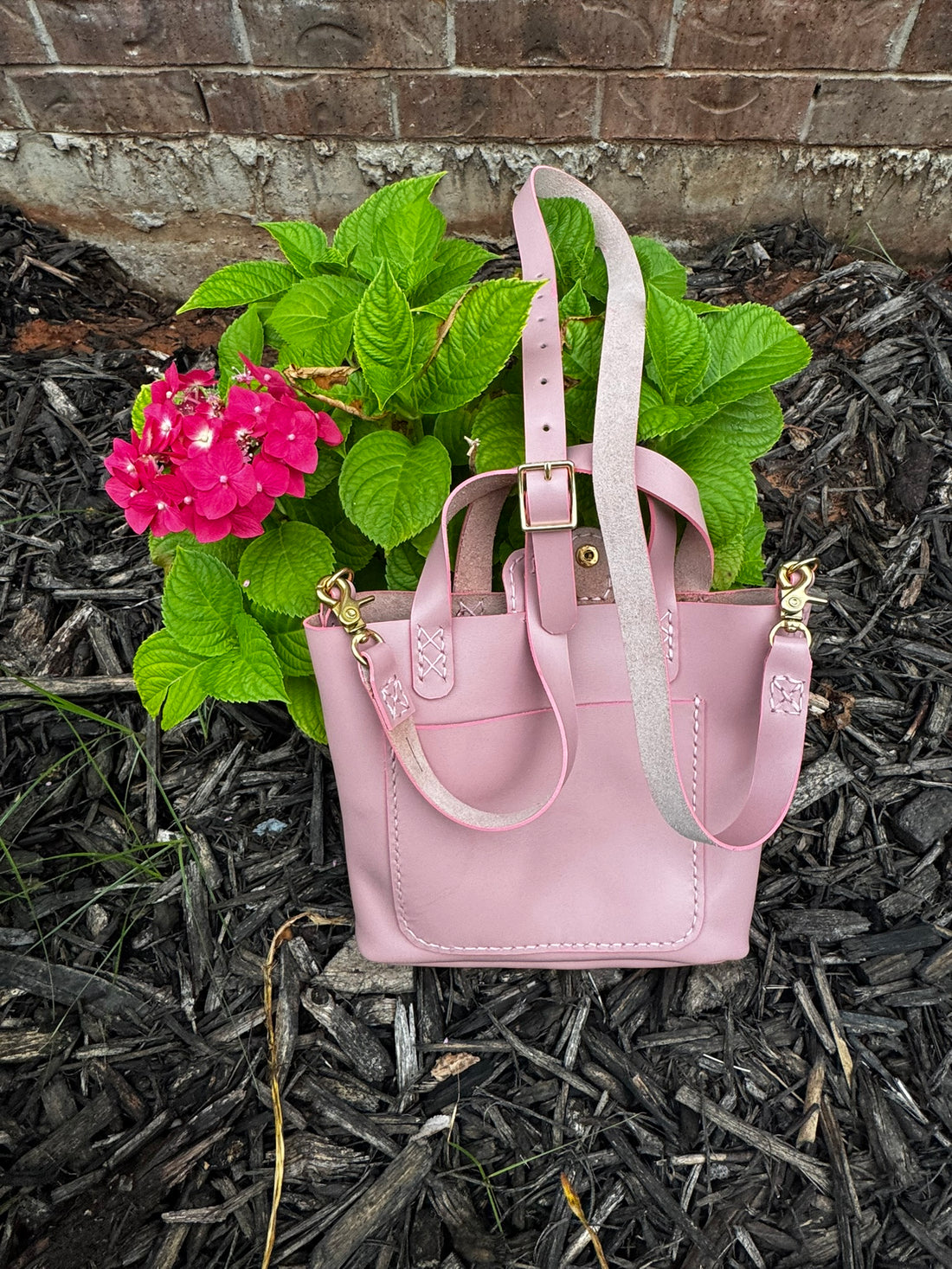 Limited Edition Handmade Soft Pink Leather Mini Tote with Adjustable and Detachable Crossbody Strap
