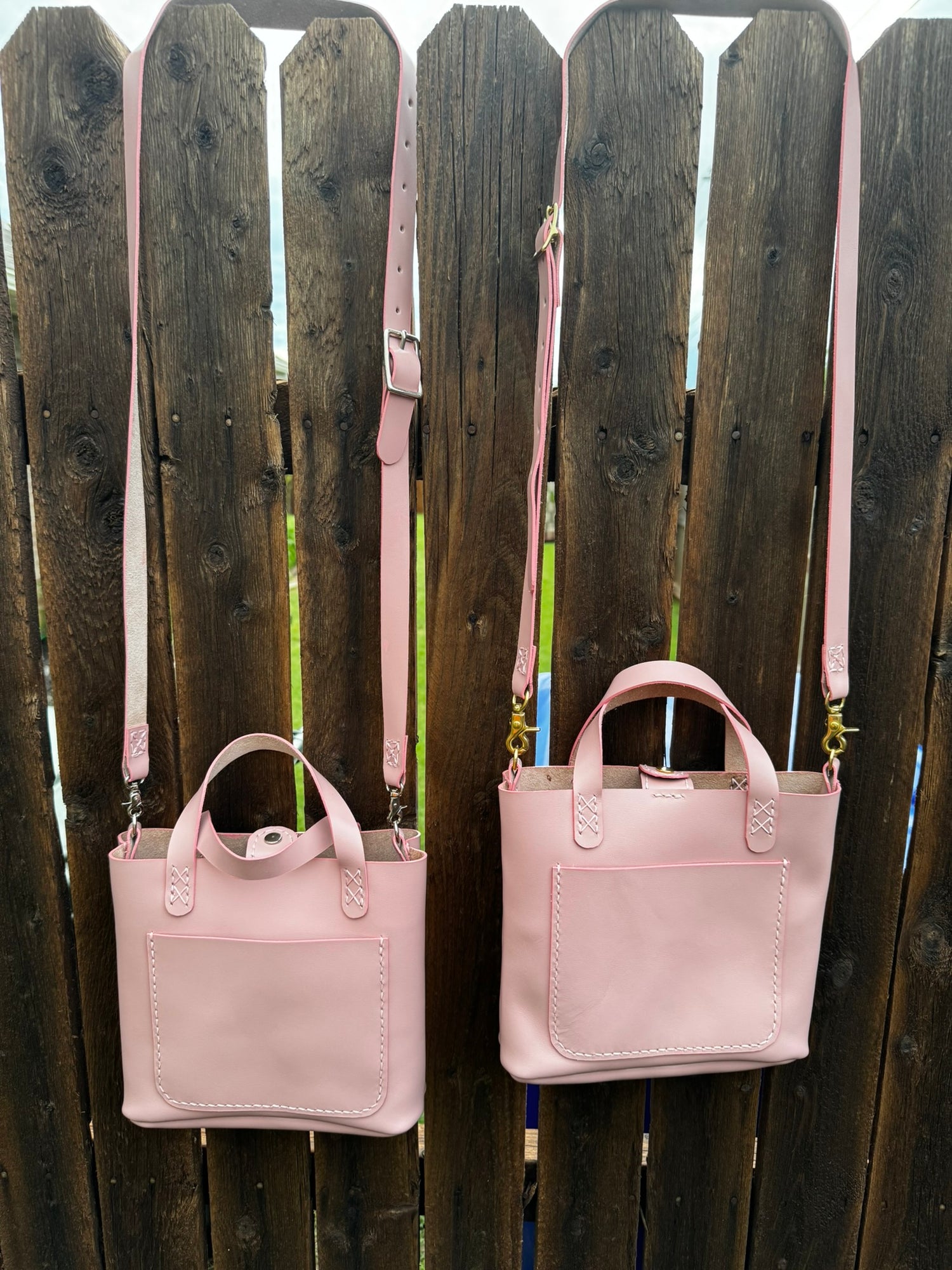 Limited Edition Handmade Soft Pink Leather Mini Tote with Adjustable and Detachable Crossbody Strap