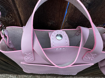 Limited Edition Handmade Soft Pink Leather Mini Tote with Adjustable and Detachable Crossbody Strap