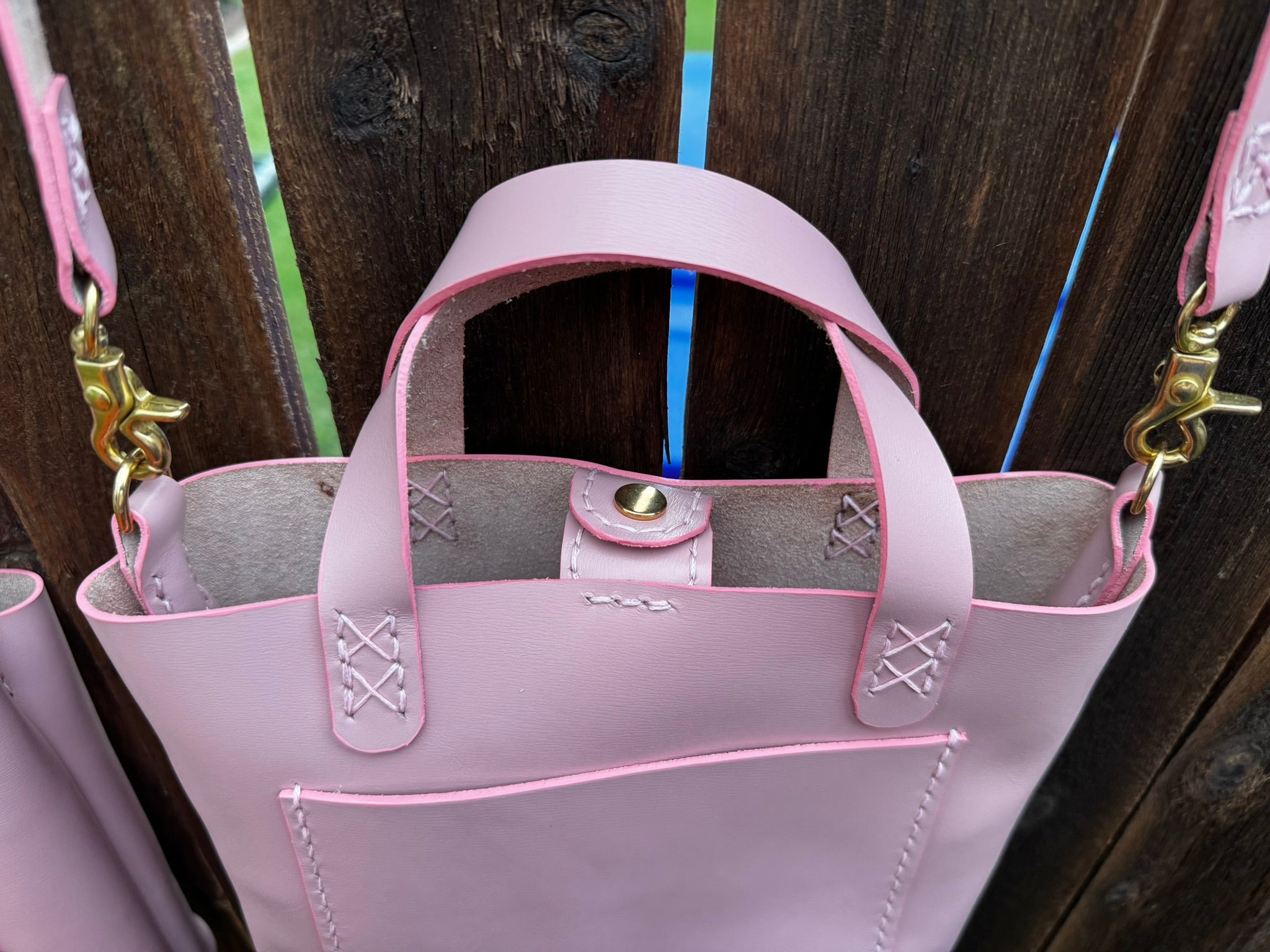 Limited Edition Handmade Soft Pink Leather Mini Tote with Adjustable and Detachable Crossbody Strap