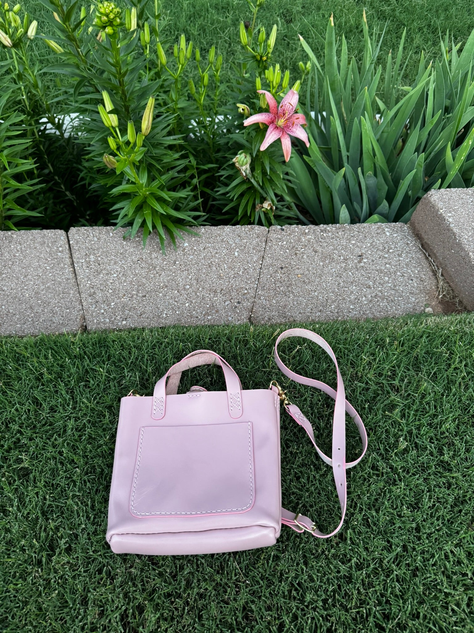 Limited Edition Handmade Soft Pink Leather Mini Tote with Adjustable and Detachable Crossbody Strap