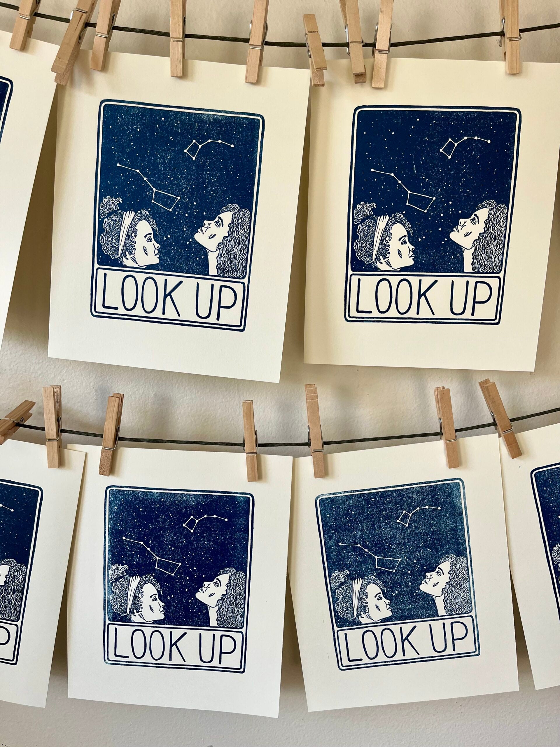 “Big Dipper, Little Dipper” Limited Edition Linocut Print - look up artwork, block print