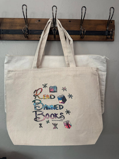 Read Banned Book Tote Bag - XL Tote With Zipper