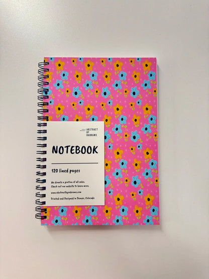 Pink, Yellow, Blue Floral Soft Touch Cover Spiral Journal -  5.5"x8"