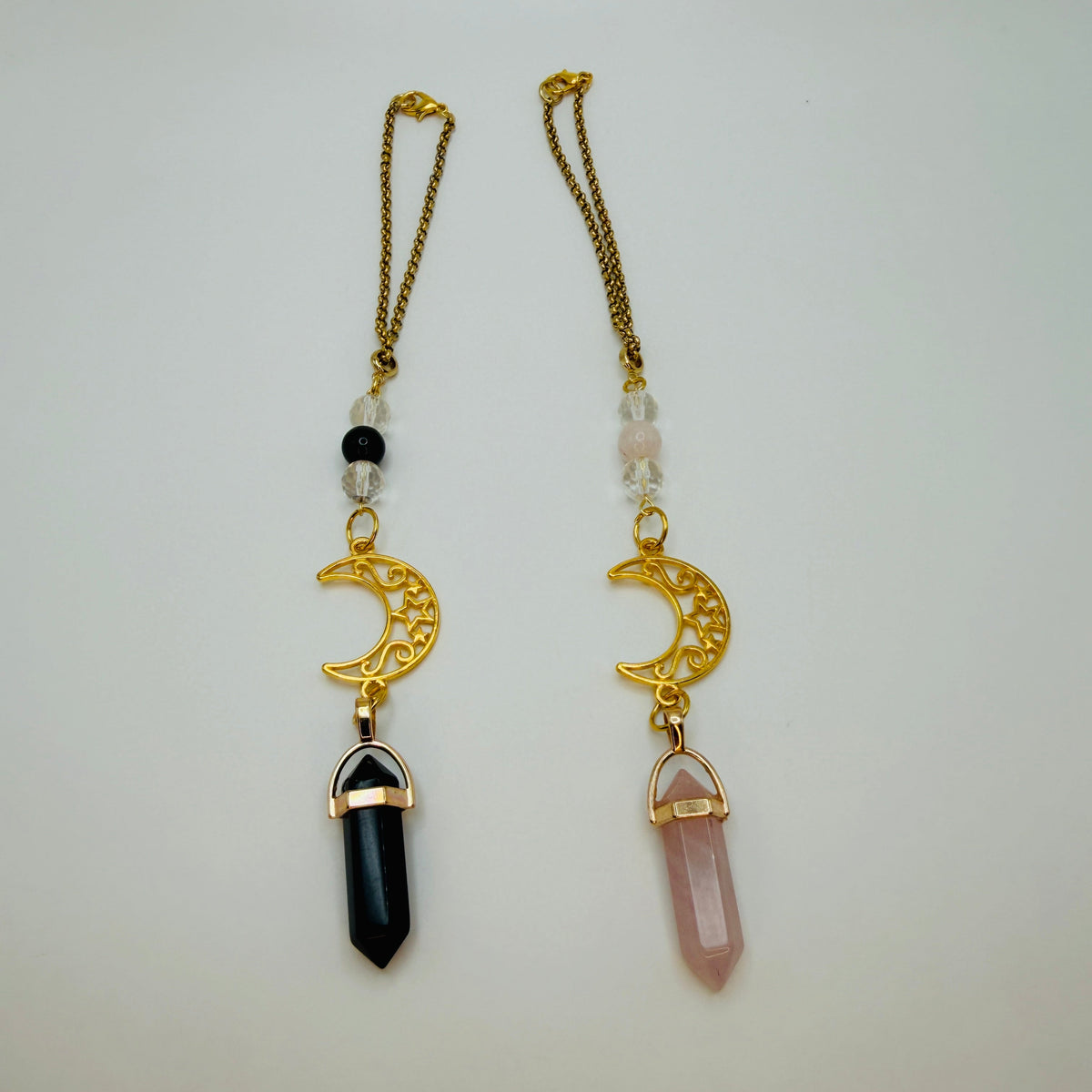 Gold Moon Rearview Mirror Charm with Crystal Pendulum