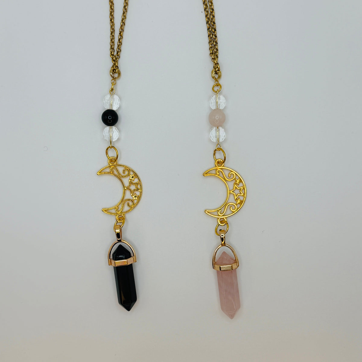 Gold Moon Rearview Mirror Charm with Crystal Pendulum