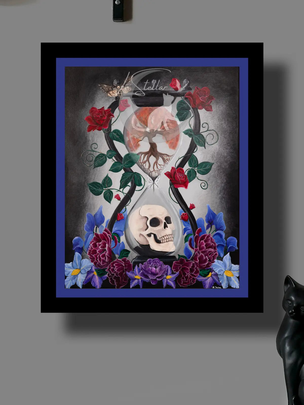 Memento Mori Skull Painting: Dark Floral Gothic Art Print