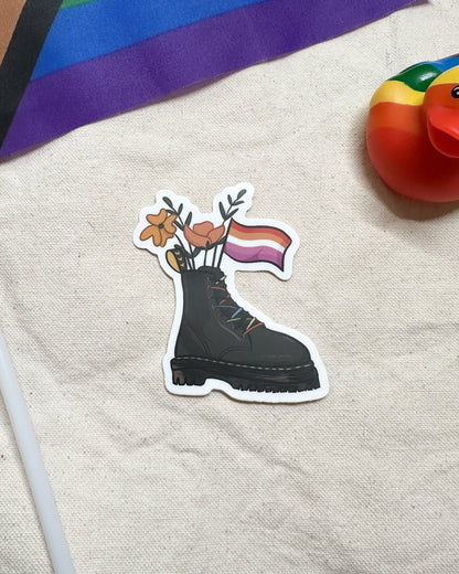 Lesbian Flag Combat Boot Bouquet Sticker (Matte)