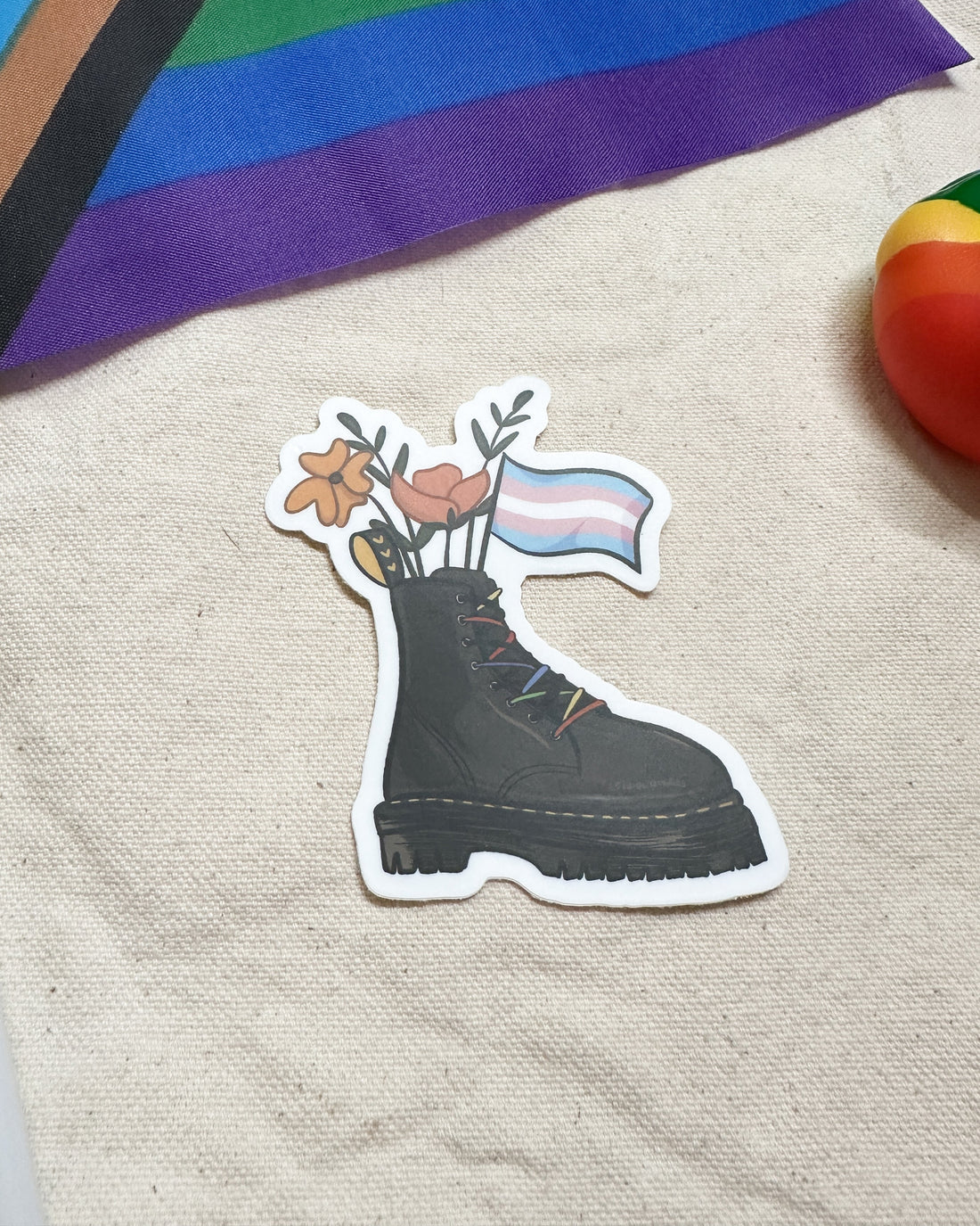 Transgender Flag Combat Boot Bouquet Sticker (Matte)
