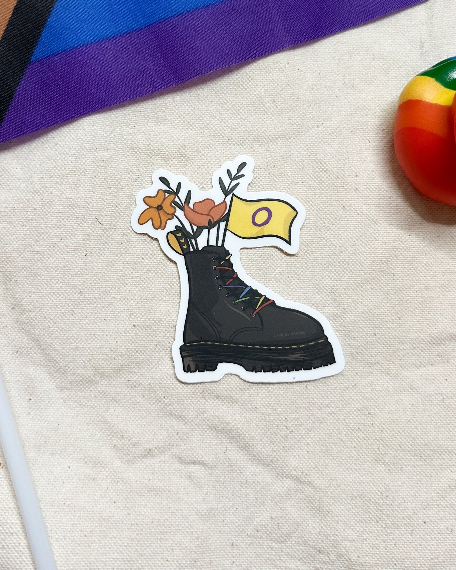 Intersex Flag Combat Boot Bouquet Sticker (Matte)