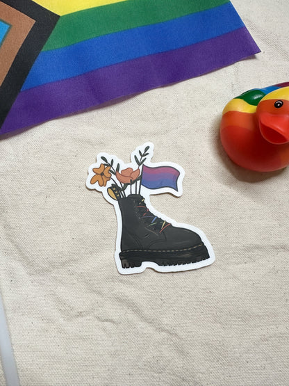 Bisexual Flag Combat Boot Bouquet Sticker (Matte)