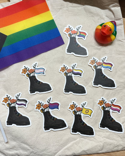 Lesbian Flag Combat Boot Bouquet Sticker (Matte)