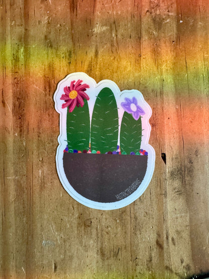 Hand Drawn Cactus Planter Sticker - 3"