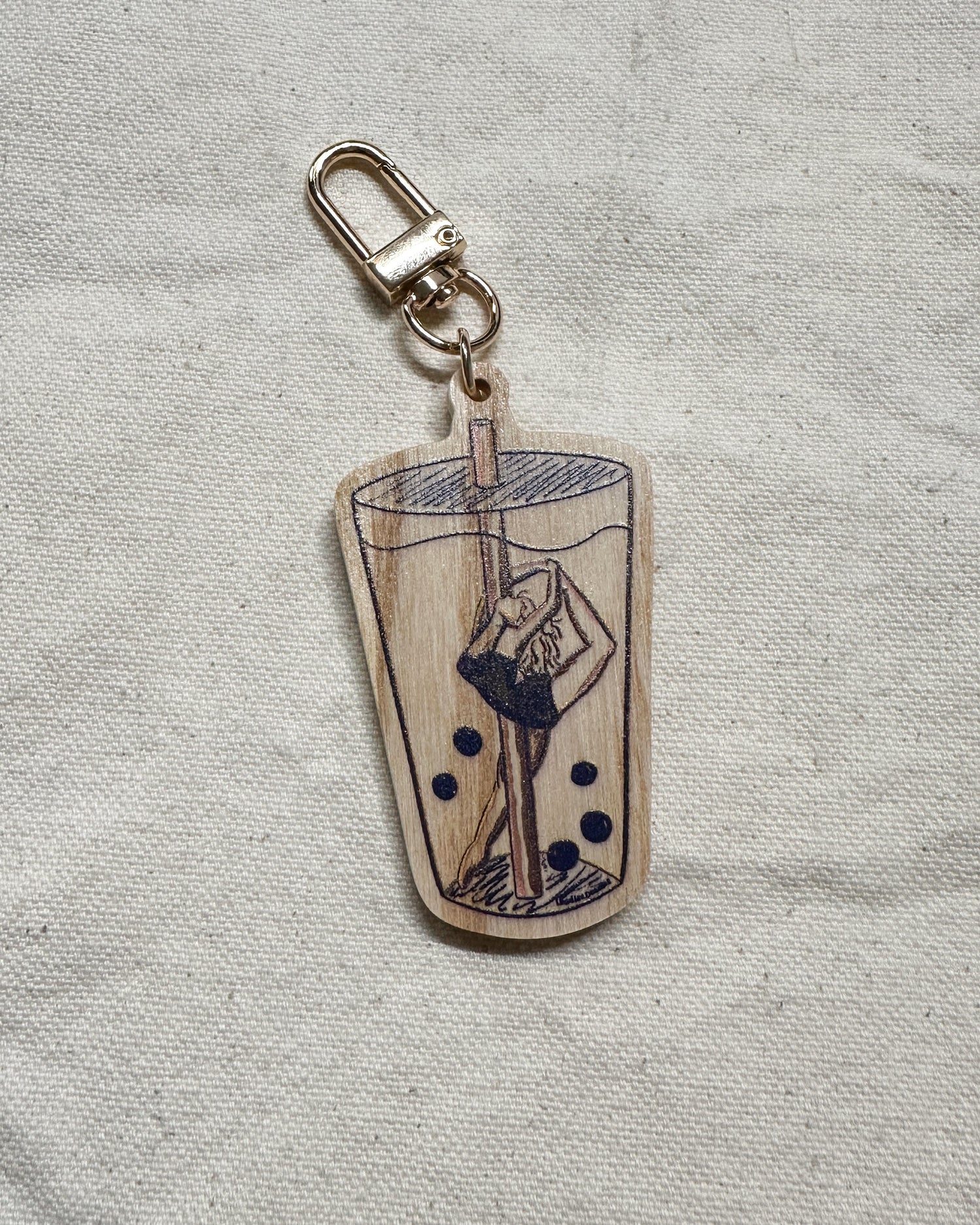 Boba Pearl Dancer Wooden Keychain