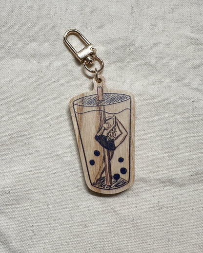 Boba Pearl Dancer Wooden Keychain