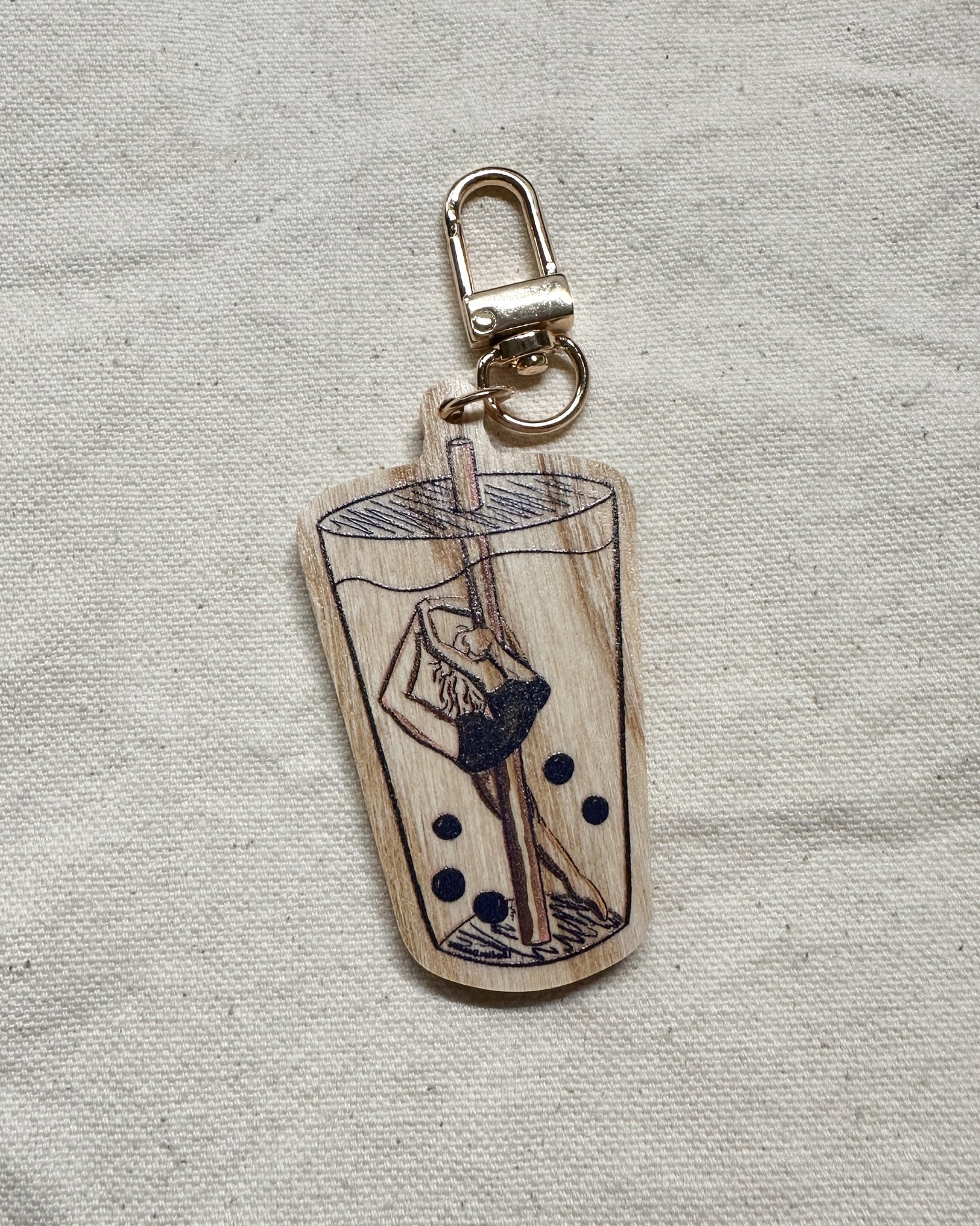 Boba Pearl Dancer Wooden Keychain