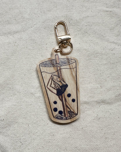Boba Pearl Dancer Wooden Keychain