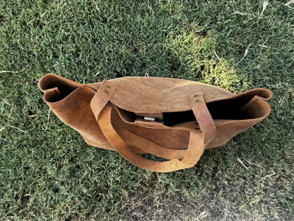 Rustic Brown Durable Buffalo Leather Tote with Magnetic Closure and Brass Feet