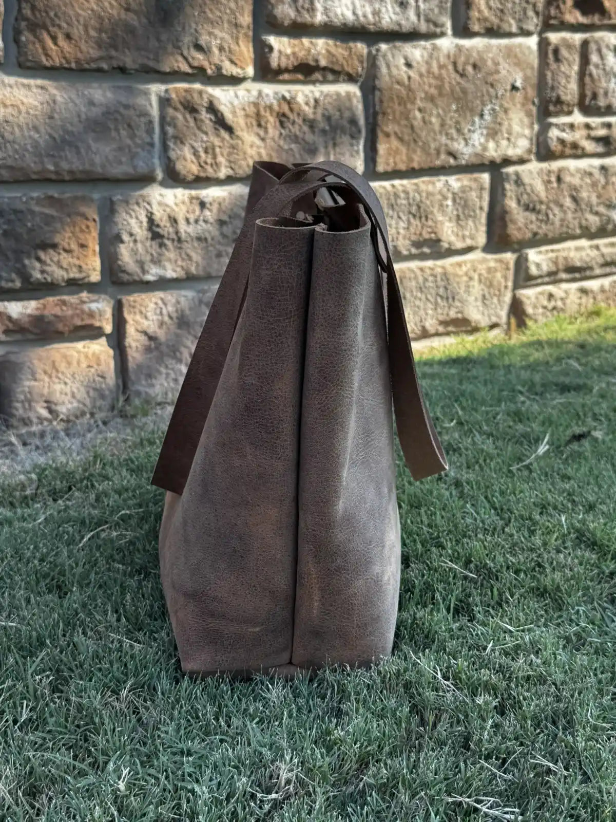 Rustic Brown Durable Buffalo Leather Tote with Magnetic Closure and Brass Feet