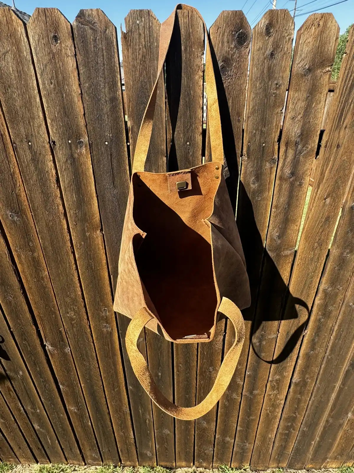 Rustic Brown Durable Buffalo Leather Tote with Magnetic Closure and Brass Feet