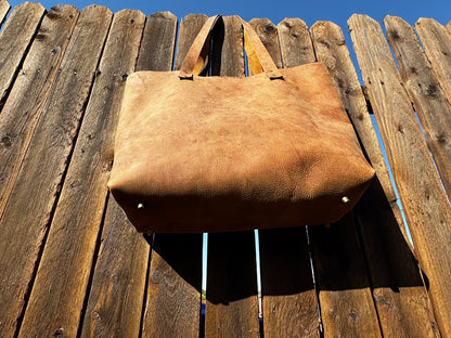 Rustic Brown Durable Buffalo Leather Tote with Magnetic Closure and Brass Feet