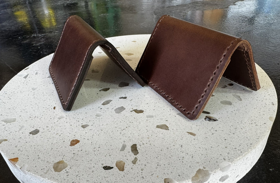 Folding Leather Card Wallet with Two Pockets Holding Six Cards or More Plus Cash