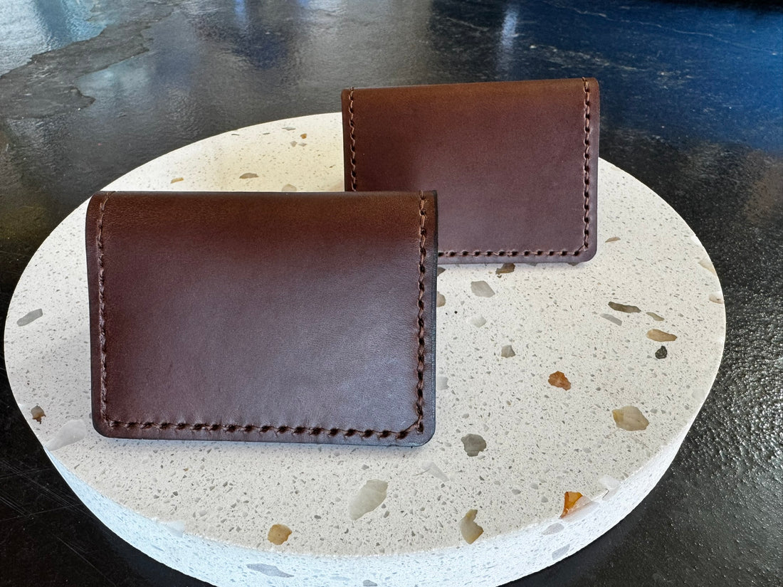 Folding Leather Card Wallet with Two Pockets Holding Six Cards or More Plus Cash