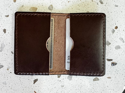 Folding Leather Card Wallet with Two Pockets Holding Six Cards or More Plus Cash