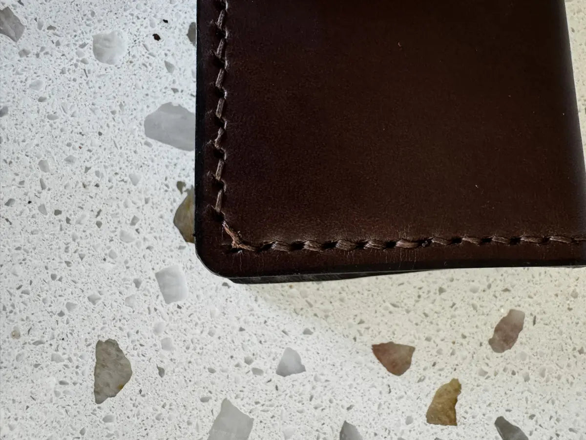 Handmade Folding Leather Card Wallet with Two Pockets Holding Six Cards or More plus Cash
