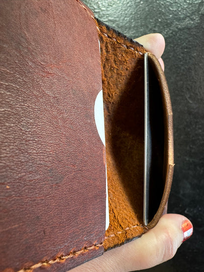 Folding Leather Card Wallet with Two Pockets Holding Six Cards or More Plus Cash