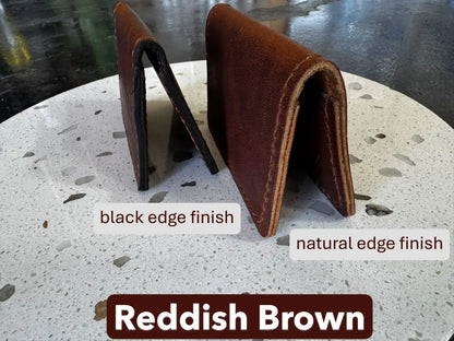 Handmade Folding Leather Card Wallet with Two Pockets Holding Six Cards or More plus Cash