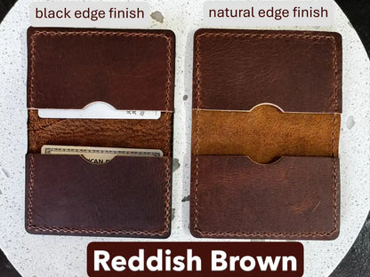 Handmade Folding Leather Card Wallet with Two Pockets Holding Six Cards or More plus Cash