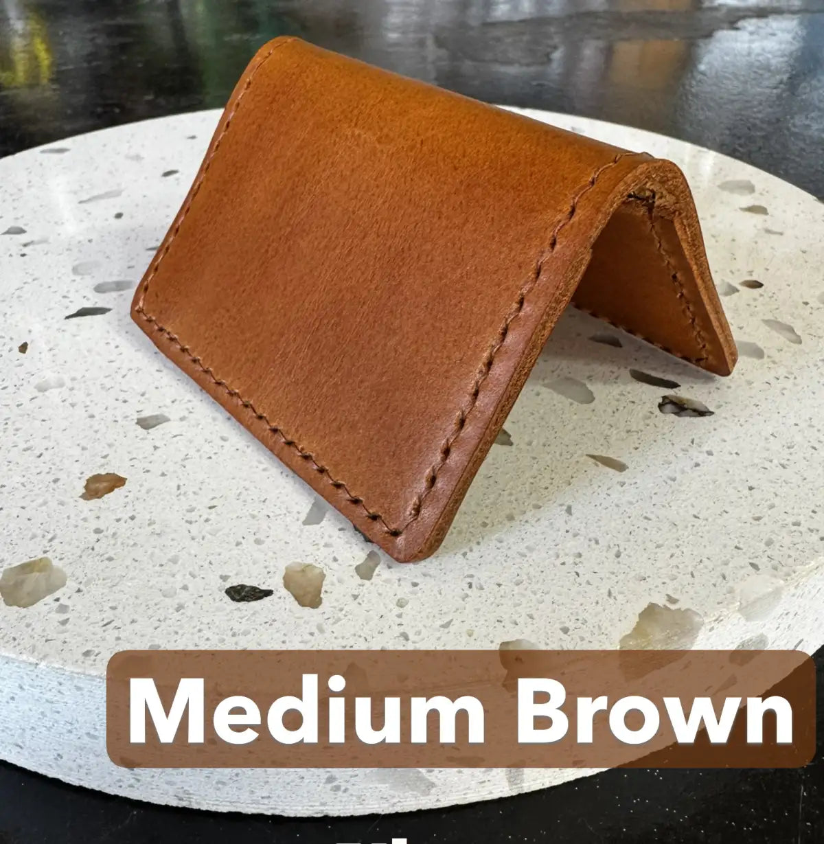 Handmade Folding Leather Card Wallet with Two Pockets Holding Six Cards or More plus Cash