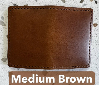 Handmade Folding Leather Card Wallet with Two Pockets Holding Six Cards or More plus Cash