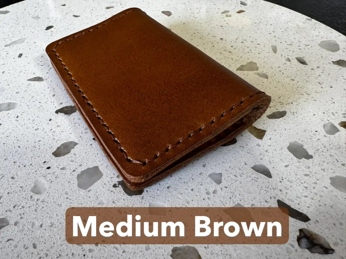 Handmade Folding Leather Card Wallet with Two Pockets Holding Six Cards or More plus Cash