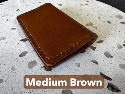 Handmade Folding Leather Card Wallet with Two Pockets Holding Six Cards or More plus Cash