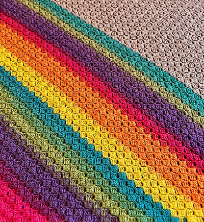 49x73 Handmade Lightweight Crocheted Afghan | Old World Dutch Traditional Handiwork - Diagonal Multi Color Stripes &amp; Gray | Free Shipping!