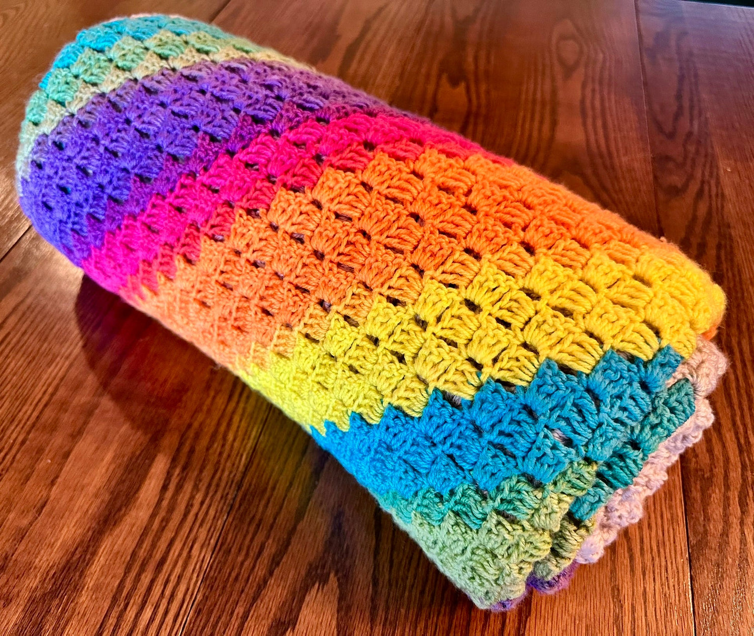49x73 Handmade Lightweight Crocheted Afghan | Old World Dutch Traditional Handiwork - Diagonal Multi Color Stripes &amp; Gray | Free Shipping!