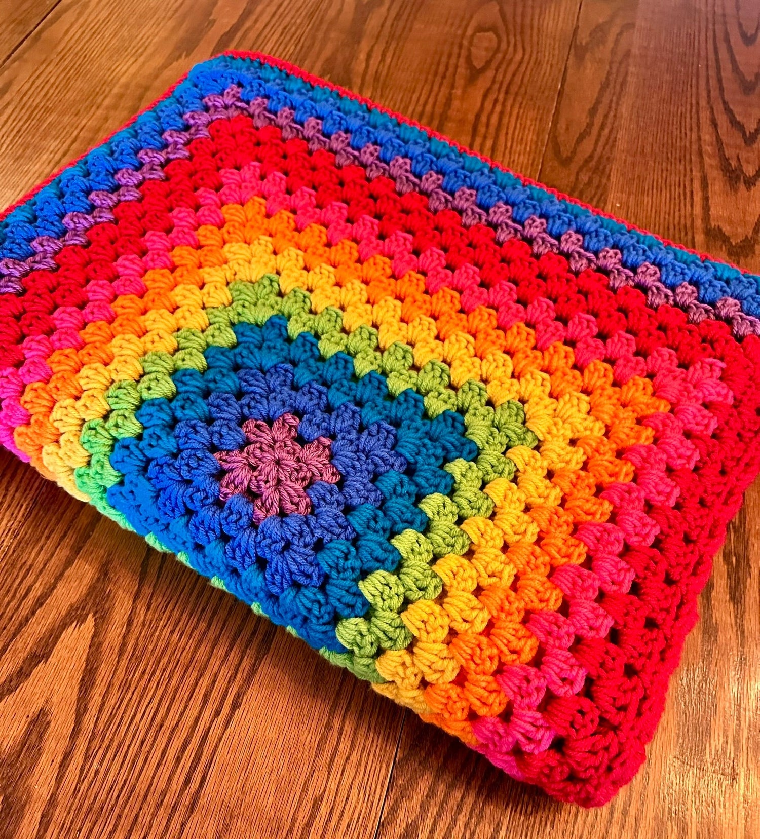 46x66 Handmade Lightweight Crocheted Afghan | Old World Dutch Traditional Handiwork - Big Rainbow Granny Squares | Free Shipping!