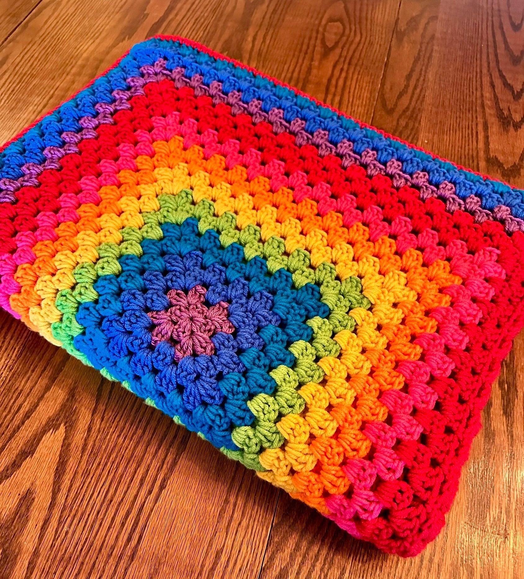 46x66 Handmade Lightweight Crocheted Afghan | Old World Dutch Traditional Handiwork - Big Rainbow Granny Squares | Free Shipping!