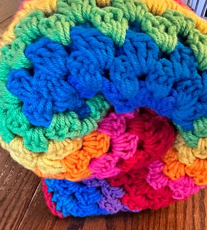46x66 Handmade Lightweight Crocheted Afghan | Old World Dutch Traditional Handiwork - Big Rainbow Granny Squares | Free Shipping!