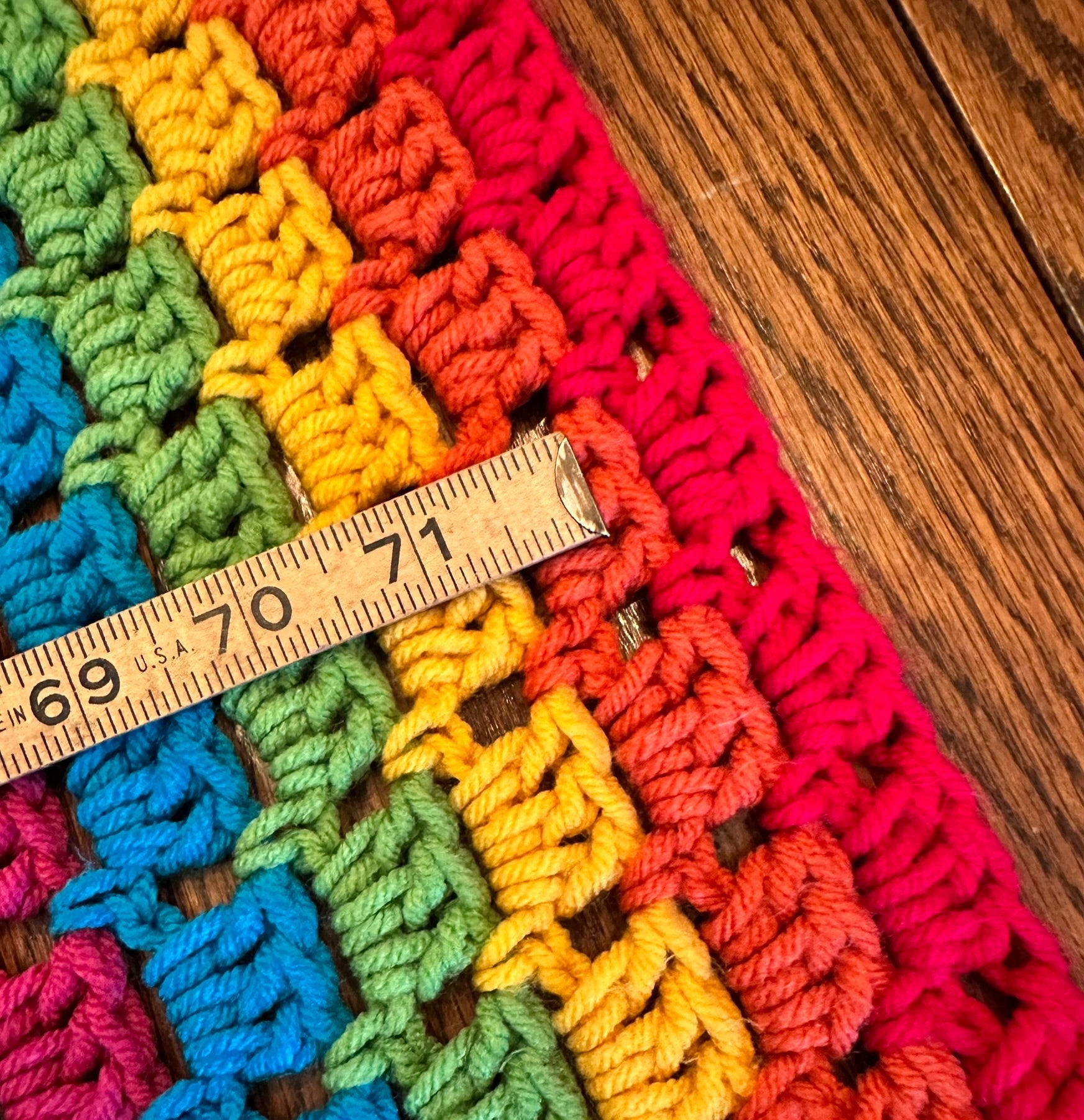 69x74 Handmade Med. Weight Crocheted Afghan | Old World Dutch Traditional Handiwork - Rainbow Granny Squares | Free Shipping!