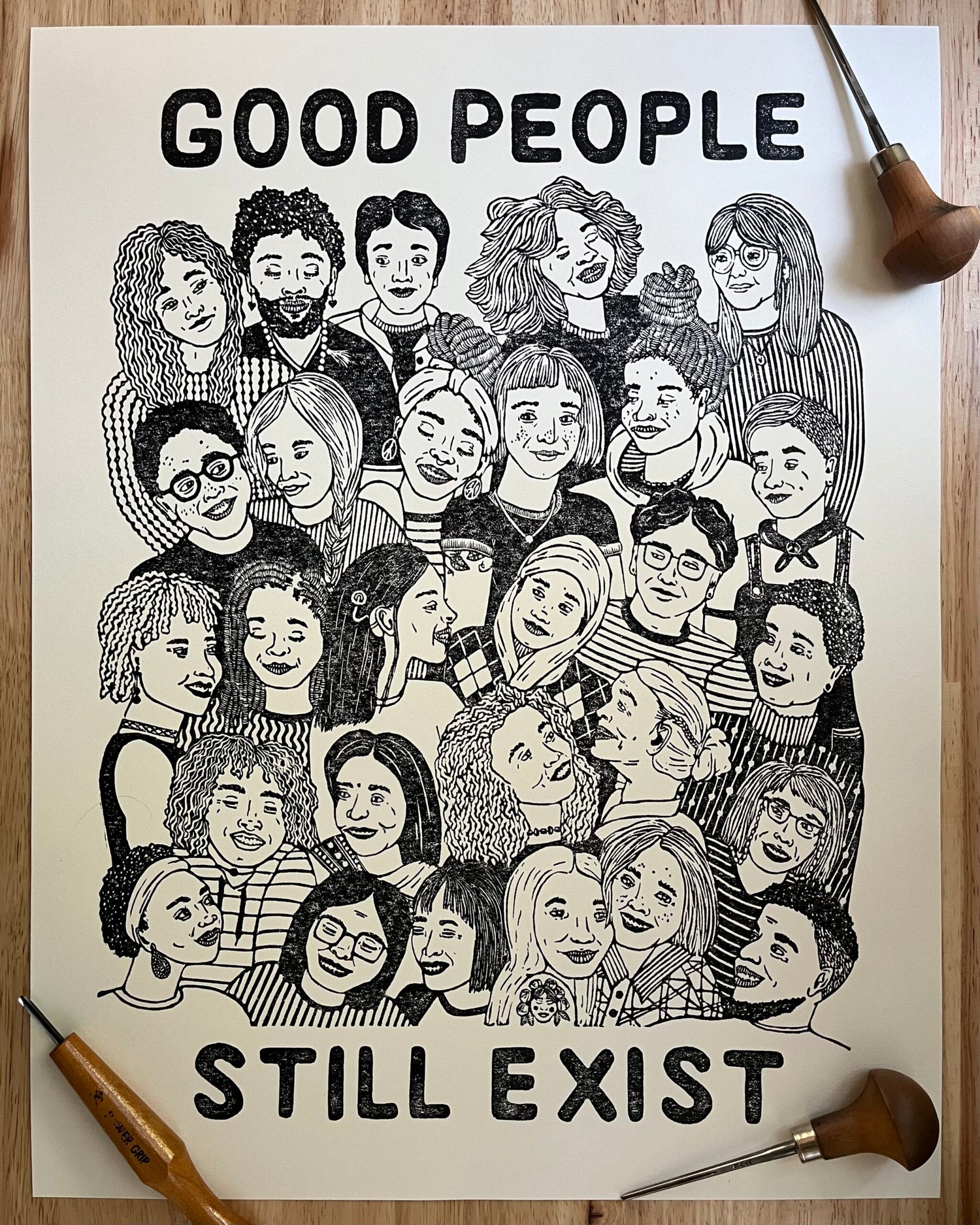 “look for the helpers” limited edition linocut print