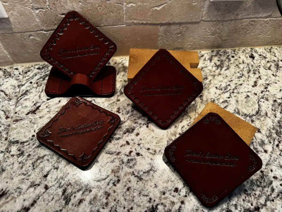 Leather Coaster Set with Stand