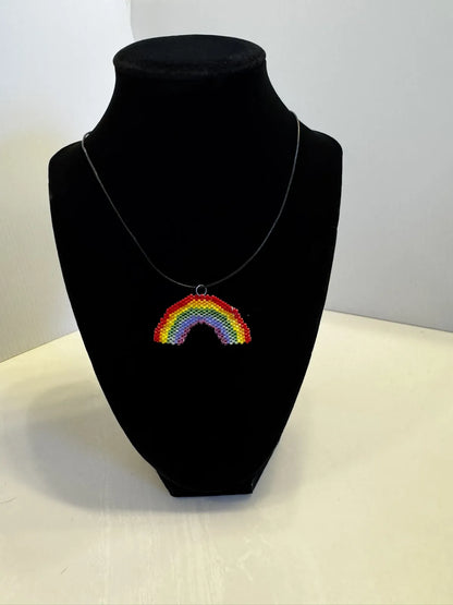Rainbow Pendant Necklace Handmade from Myuki Delica Size 11/0 Beads