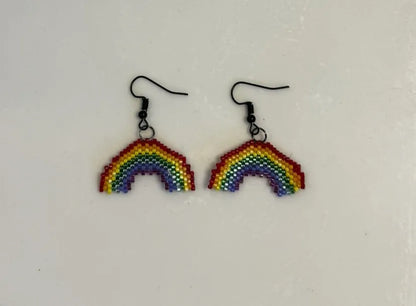 Rainbow Earrings Hand Beaded from Size 11 Myuki Delica Beads