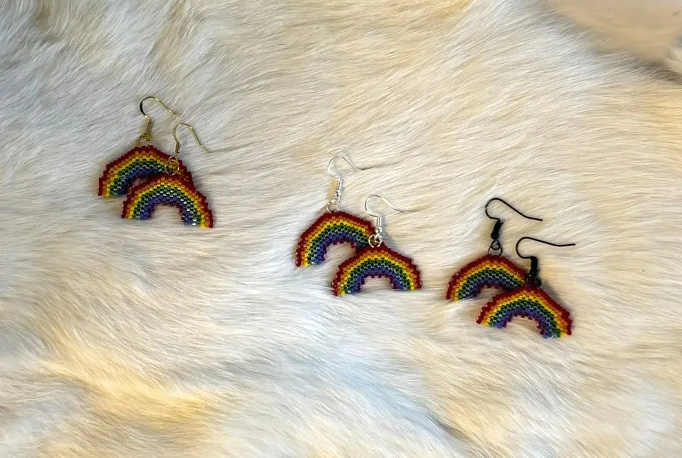 Rainbow Earrings Hand Beaded from Size 11 Myuki Delica Beads