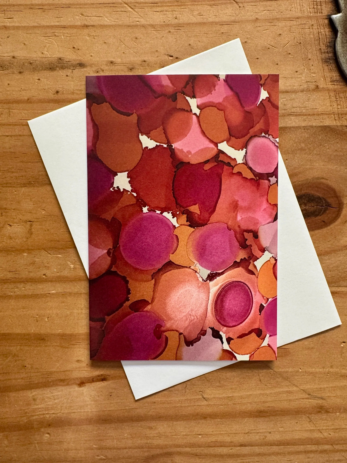 Pink and Orange Abstract Alcohol Ink Greeting Card -100% PCW